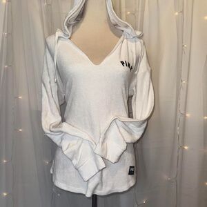 VS Pink Vintage Terry Cloth White Hoodie, with Black Accent Detail. 🖤🤍